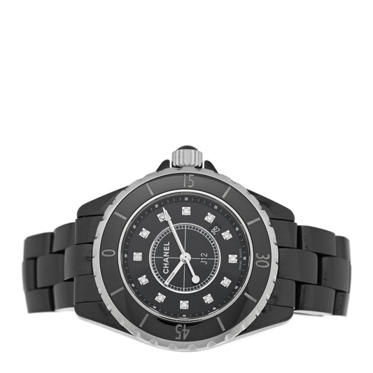 Stainless Steel Ceramic Diamond 33mm J12 Quartz Watch Black