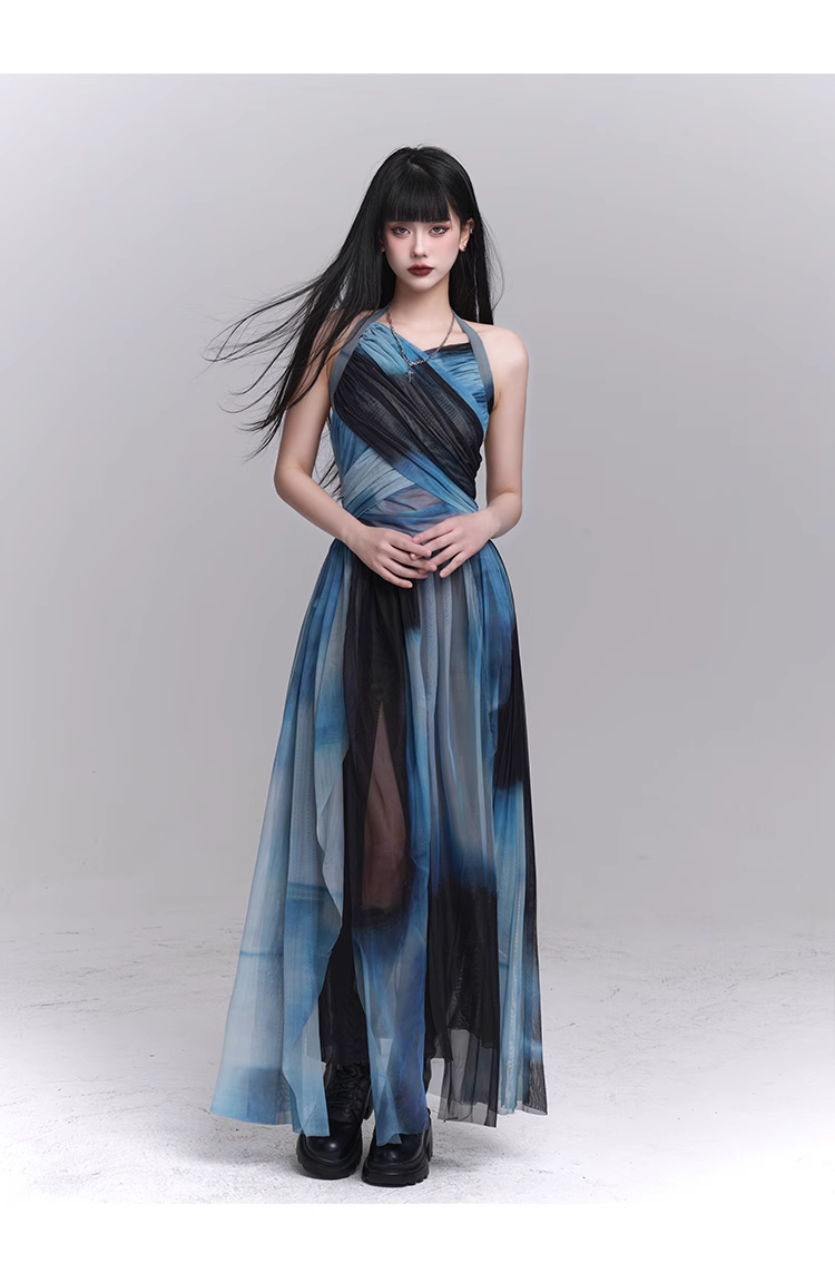 New Fashion Party Blue Chiffon Halter Dress TP2957