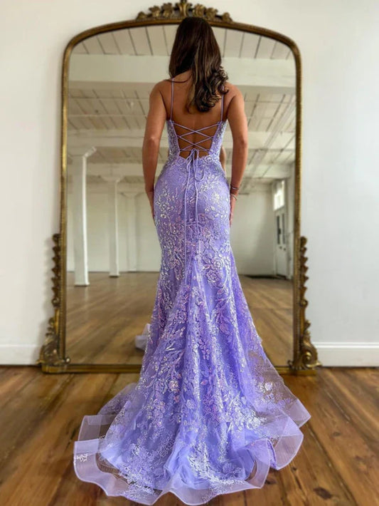 omberprom Fashionable and Beautiful Mermaid Evening Dress Scoop Lace Prom Dress
