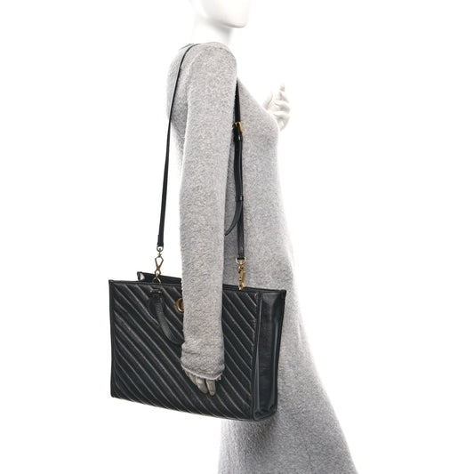 Azalea Calfskin Matelasse Diagonal GG Marmont Tote Bag Black
