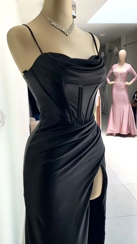 Classy Split Prom Dresses Floor Length Formal Evening Dress