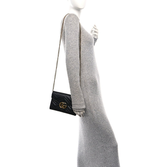 Calfskin Matelasse GG Marmont Chain Wallet Black
