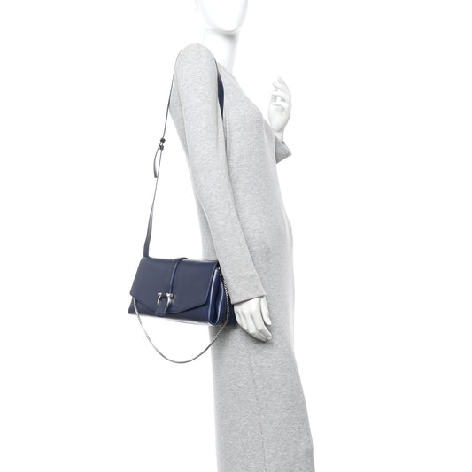 Calfskin Small Front Flap Crossbody Bag Navy Blue