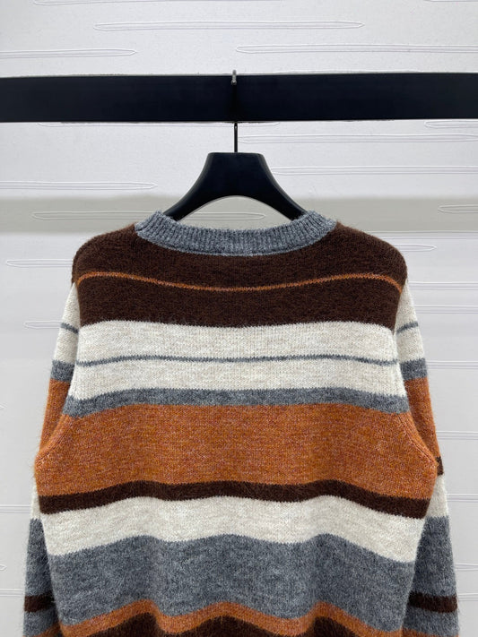 Chanel 2025 Striped Pullover Long-sleeved Sweater Brown Wool Cashmere 319607