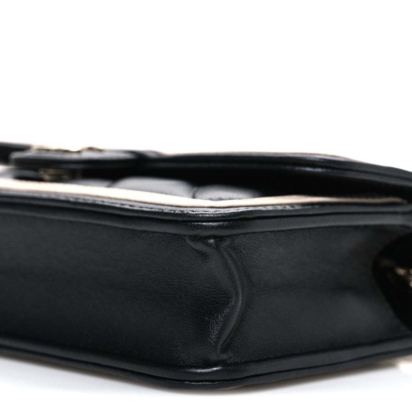 Lambskin Quilted Phone Holder Wallet With Chain Black Beige