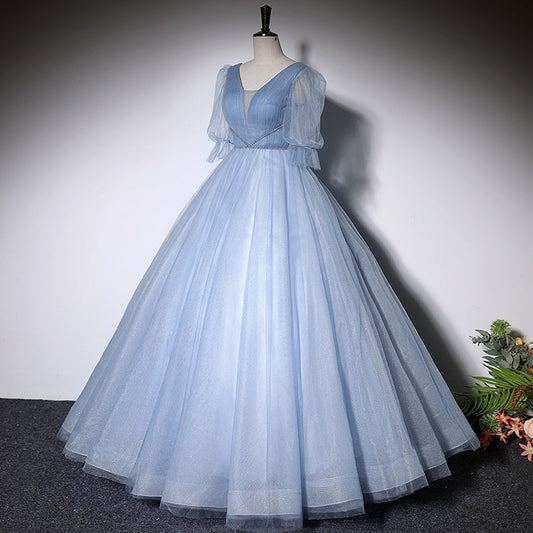 Blue evening dress new long ball gown tulle prom dress fg145