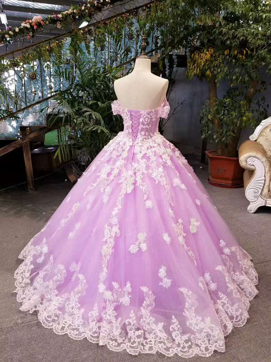 New Arrival Floral Wedding Dresses A-Line Floor Length Lace Up Off The Shoulder Ball Gown With Beads And Appliques fg513
