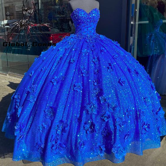 Ball Gown Prom Dresses, Hand Made Flowers Evening Dresses, 3d Flowers Prom Dresses fg800