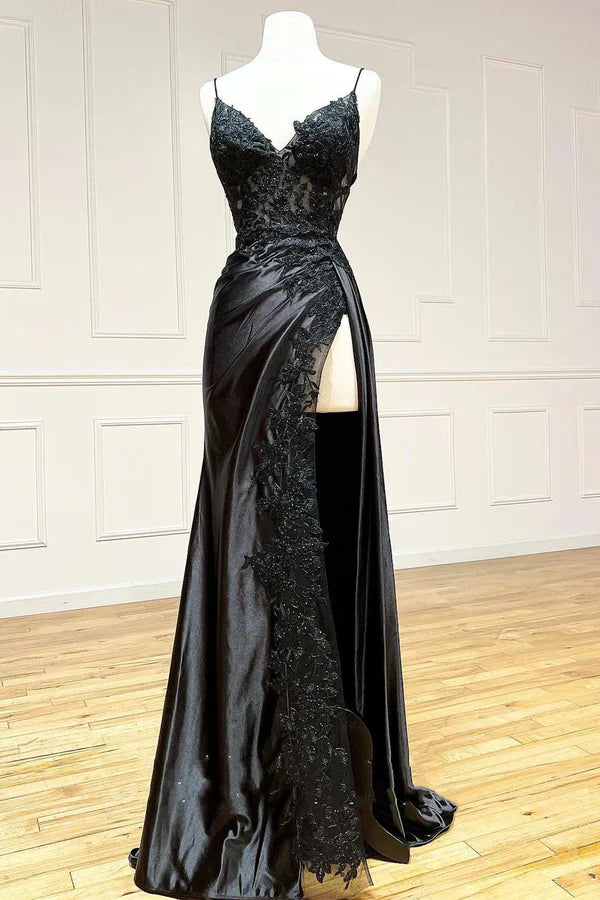 omberprom Fashion Sheath Evening Dress Black Long Prom Dress Appliques