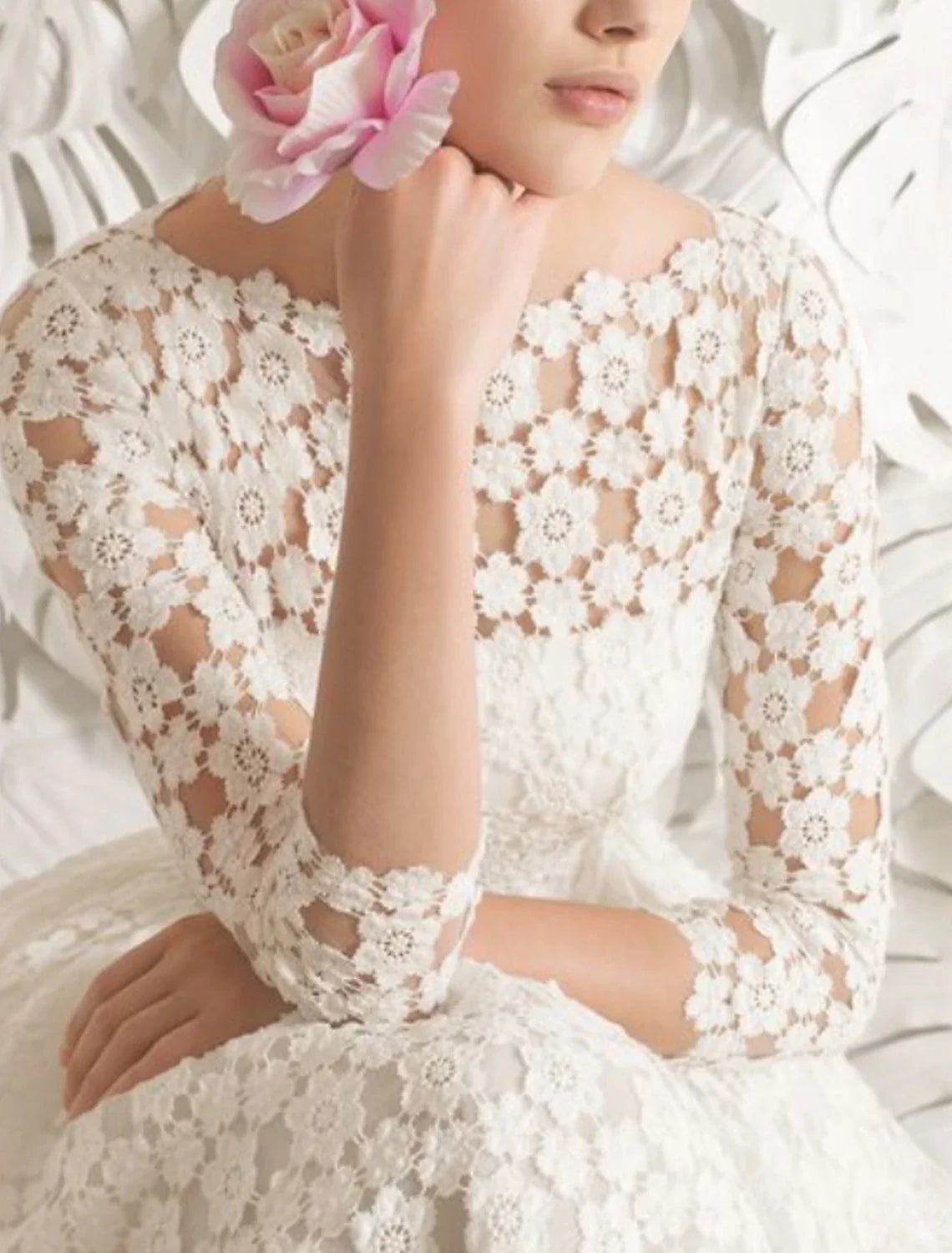 omberprom Reception Little Dresses Wedding Dresses A-Line Scoop Neck 3/4 Length Sleeve Knee Length Lace Bridal Gowns With Sashes / Ribbons Appliques