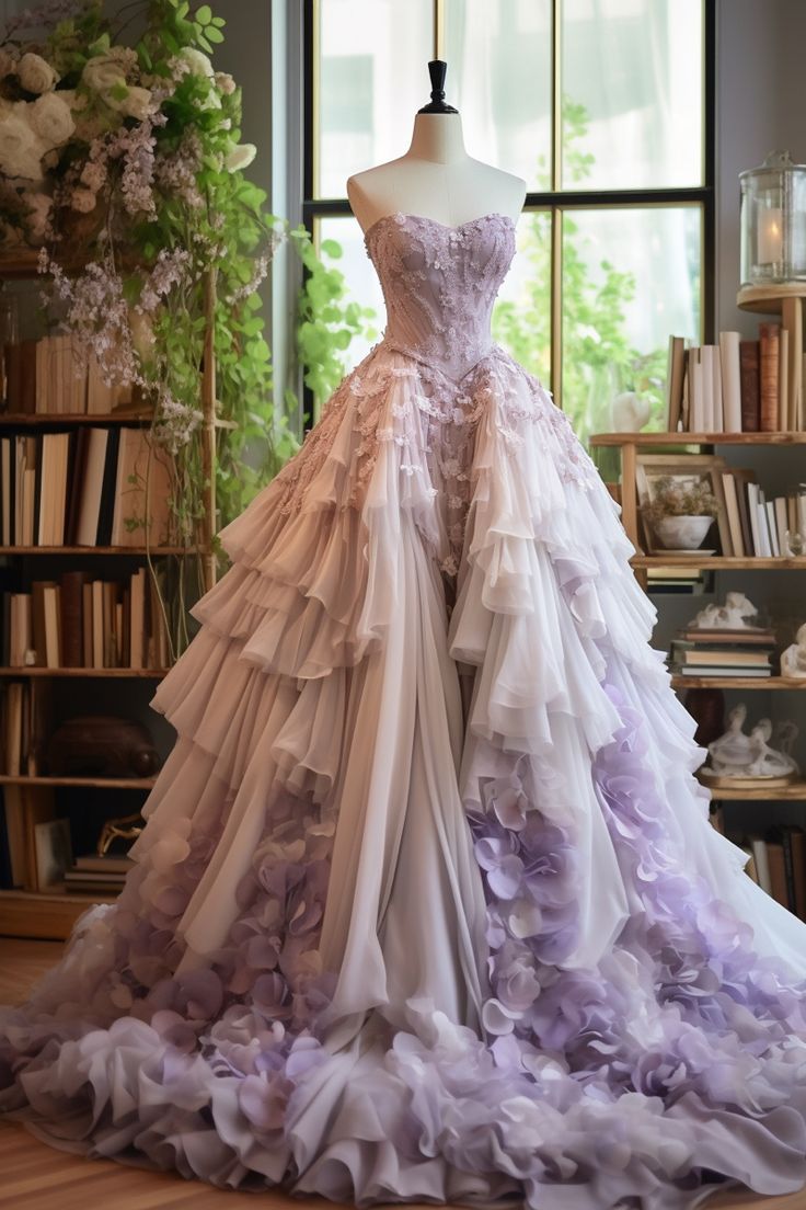 Gradient Purple Strapless Tulle Vintage Long Ball Gowns, Sweetheart Veck Lace Applique Prom Gowns