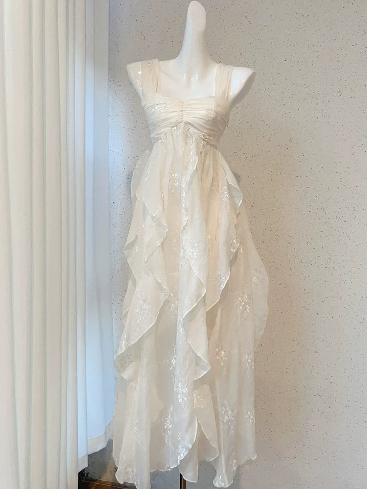 vintage princess dress birthday dress white suspender dress S5770
