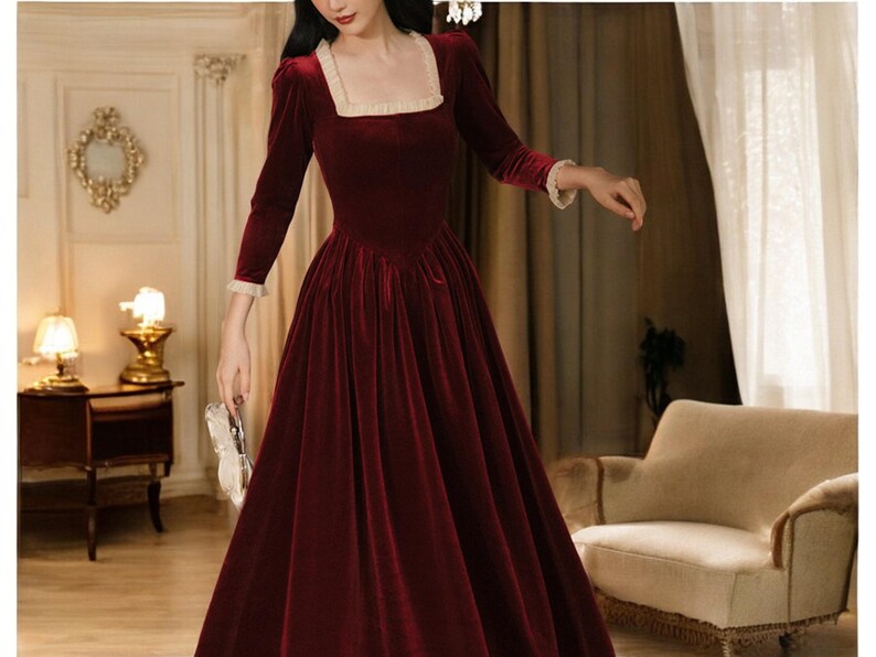 omberprom Long Sleeve Prom Dresses Velvet Dress Formal Wear Fashionable Clothing