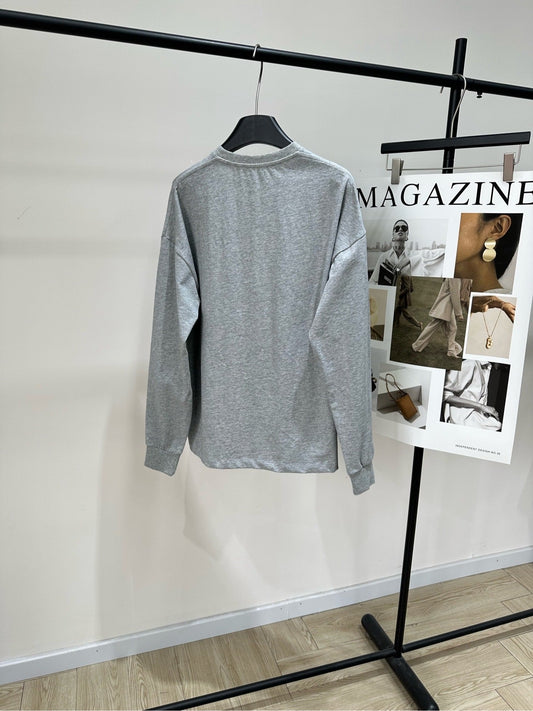 Loewe 2025 Cat-Themed Crew Neck Long-Sleeve T-Shirt Gray Cotton 327180