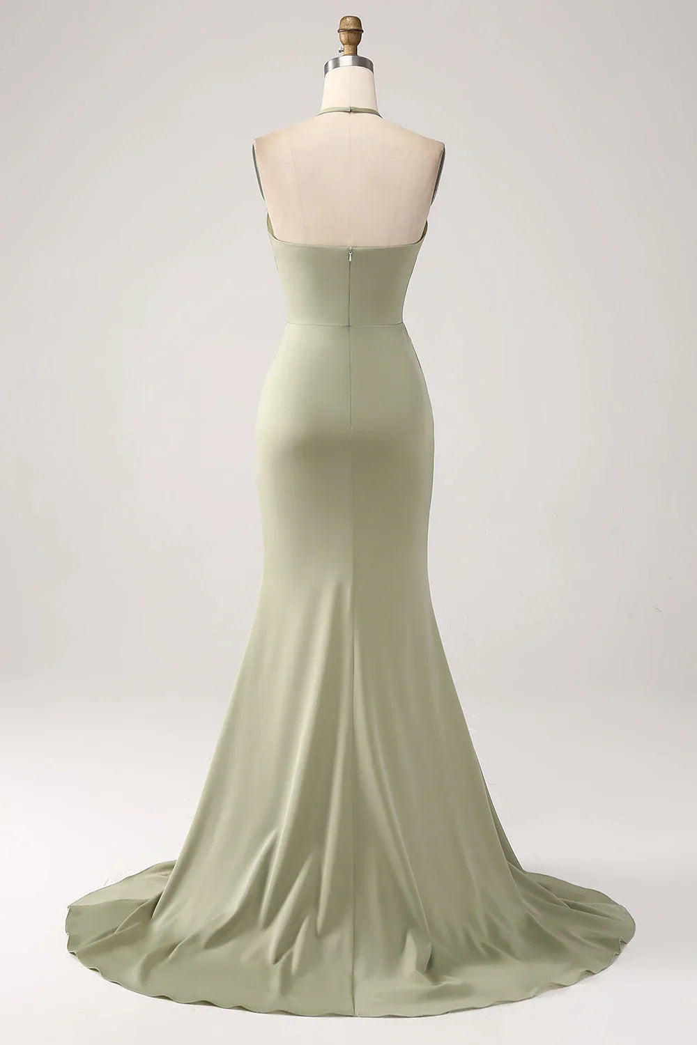 omberprom Sheath Evening Dress Pistachio V-Neck Beaded Long Prom Dress With Slit