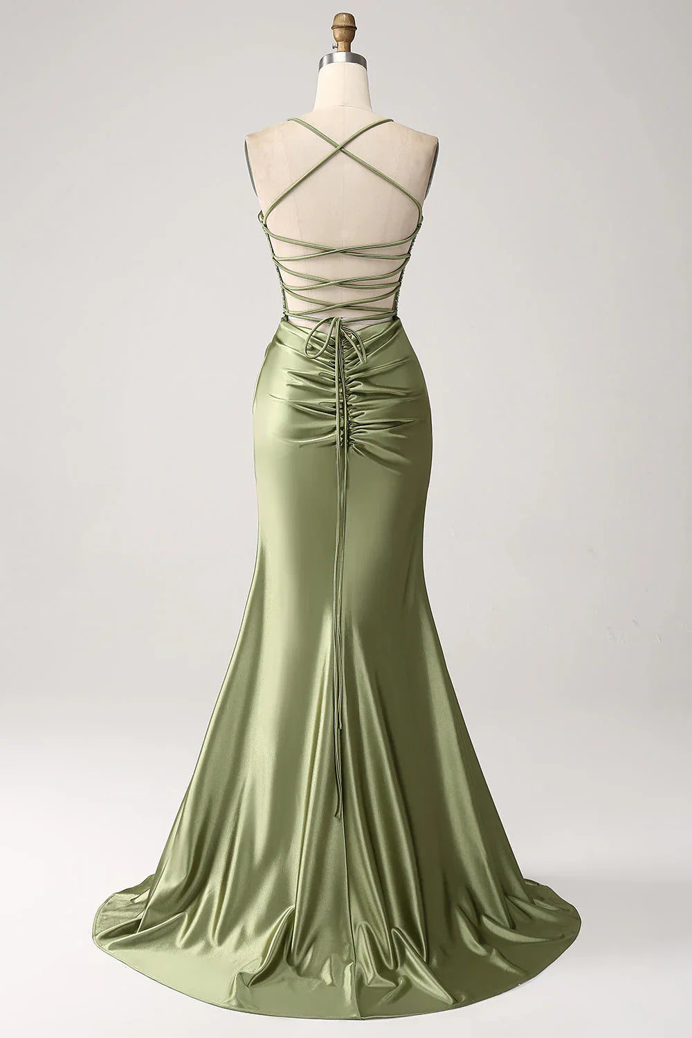 omberprom Mermaid Evening Dress Cowl Neckline Sequin Long Prom Dress With Slit Army Green