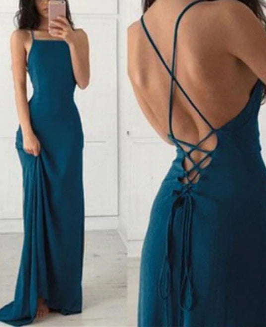 Alluring Spaghetti Straps Sheath Prom Dresses With Sweep Train Party Dress Wholesale