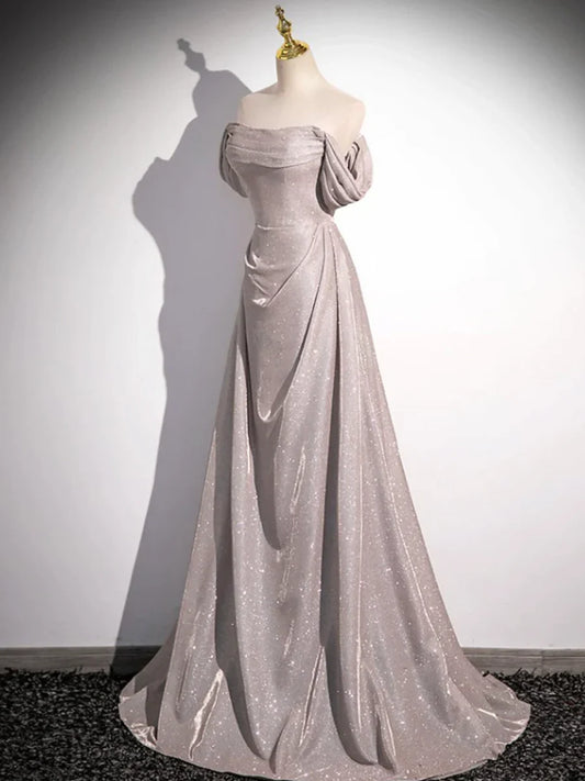 Simple Sequins Ruffle Long Evening Dresses, Off the Shoulder Formal Party Dresses TP166