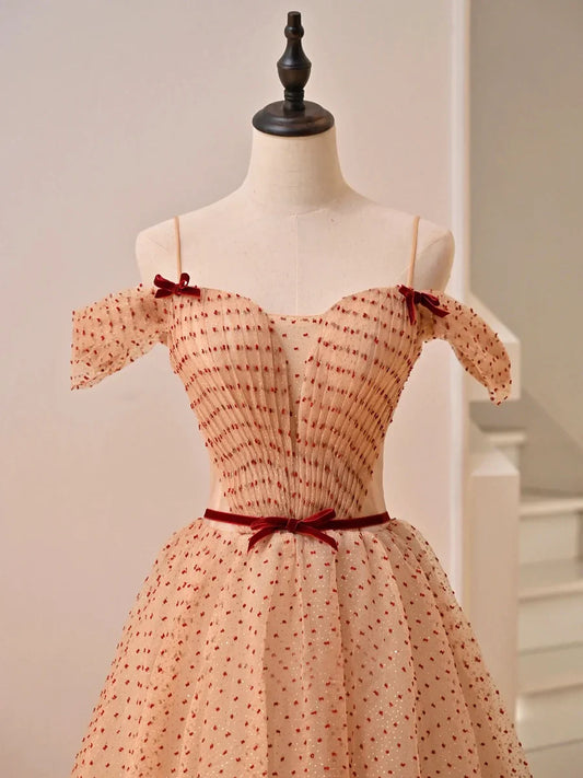 Cute Tulle Floor Length Prom Dress, Off the Shoulder Evening Party Dress TP209