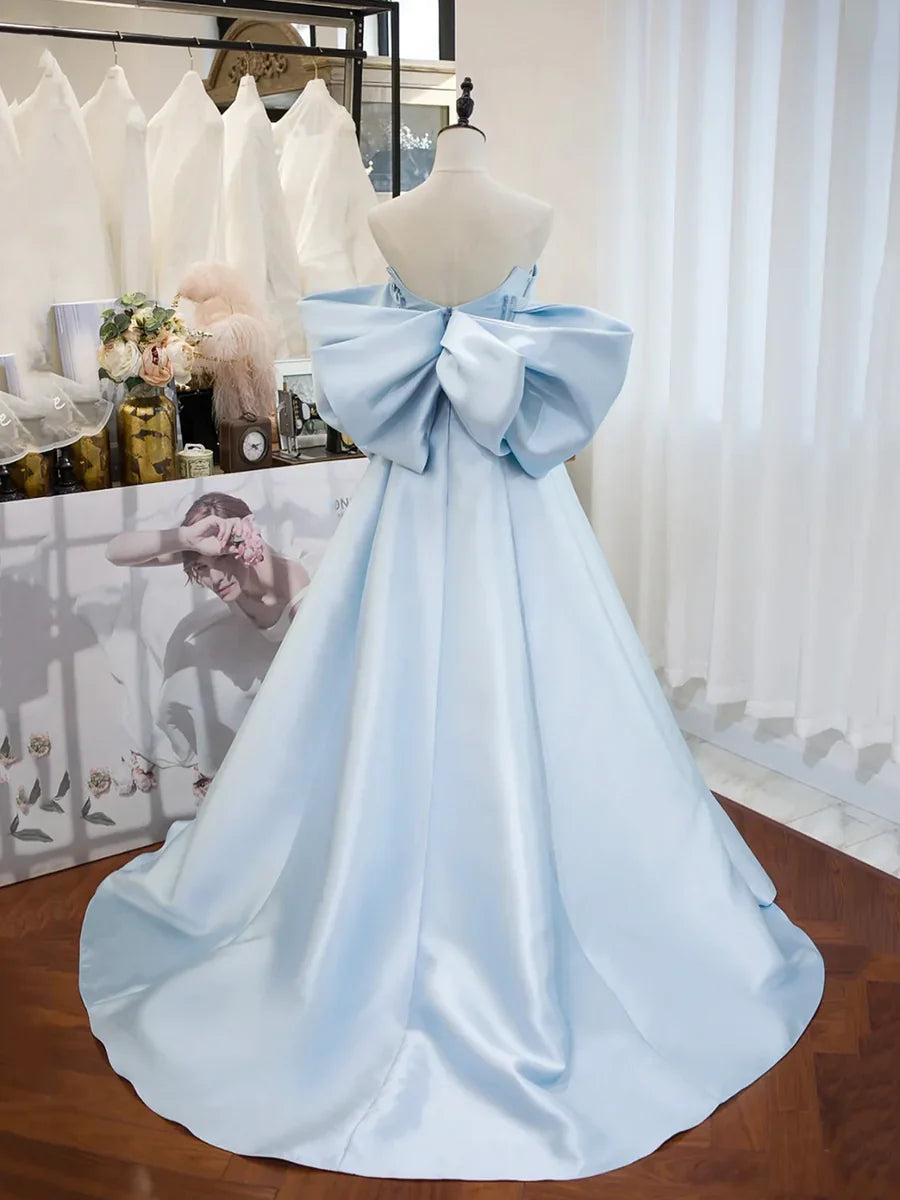 Blue Satin Long Prom Dress, A-Line Off the Shoulder Evening Party Dress TP217