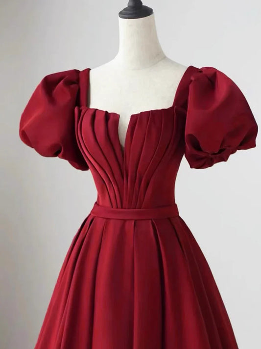 Lovely Satin Floor Length Short Sleeves Party Dress, A-Line Evening Party Dress TP260