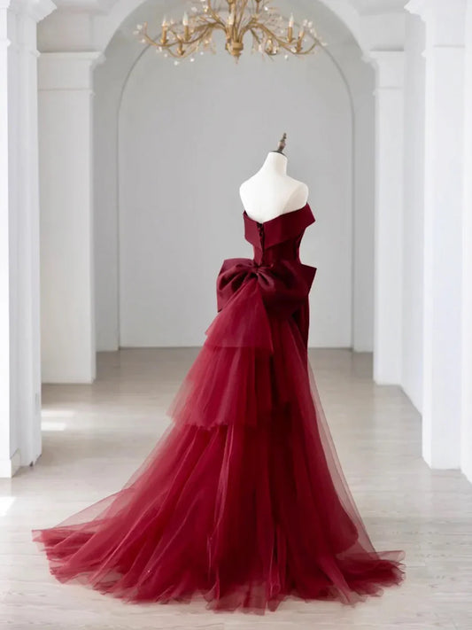 Off the Shoulder Floor Length Satin Prom Dress, Mermaid V-Neck Evening Party Dress TP268