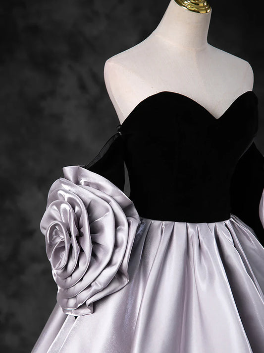 Black Sweetheart Neck Velvet Floor Length Formal Dress, Detachable off Shoulder Chic Party Dress TP270