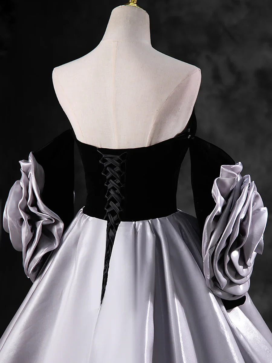 Black Sweetheart Neck Velvet Floor Length Formal Dress, Detachable off Shoulder Chic Party Dress TP270