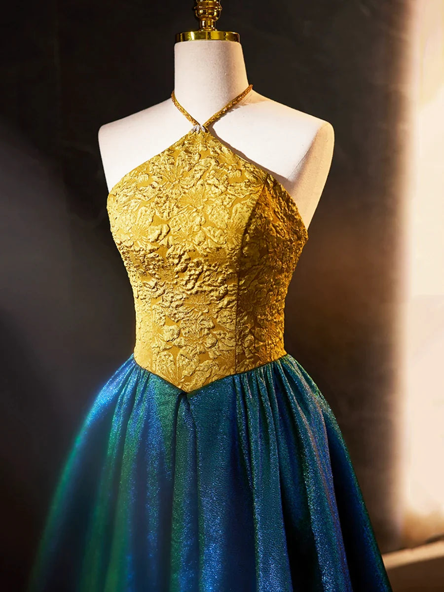 Retro Halter Neck Long Prom Dress, Elegant A-Line Evening Party Dress TP279