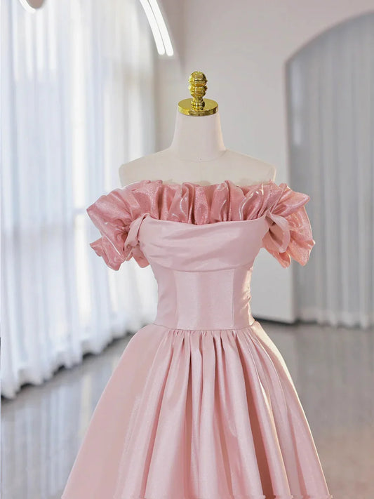 Off the Shoulder Satin Burgundy/Pink A-line Princess Dresses TP281
