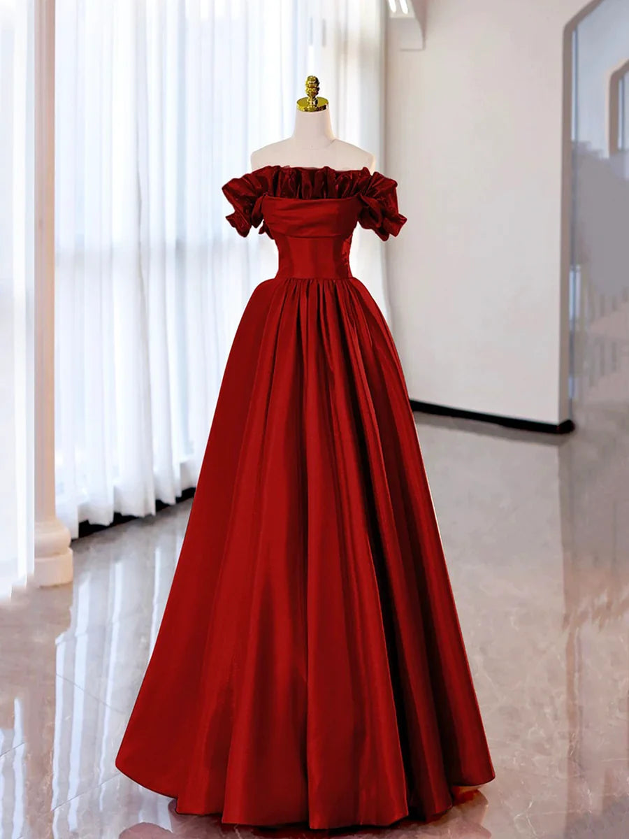 Off the Shoulder Satin Burgundy/Pink A-line Princess Dresses TP281