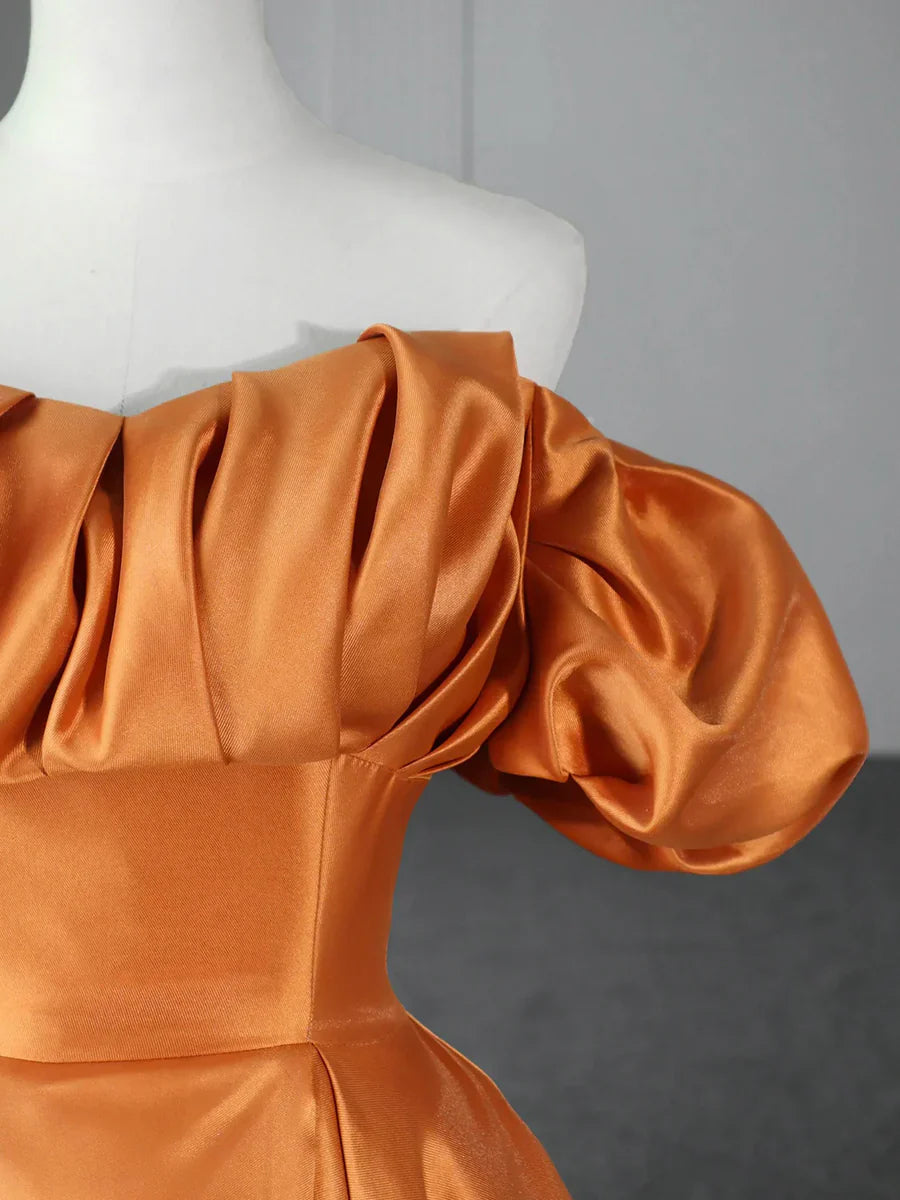 Orange Floor Length Satin Long Prom Dress, Off the Shoulder Evening Party Dress TP285