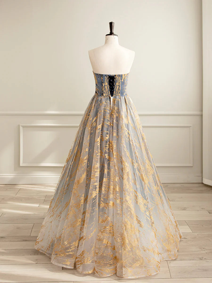 Beautiful Gradient Tulle Long Formal Dress, A-Line Strapless Prom Dress Evening Dress TP329