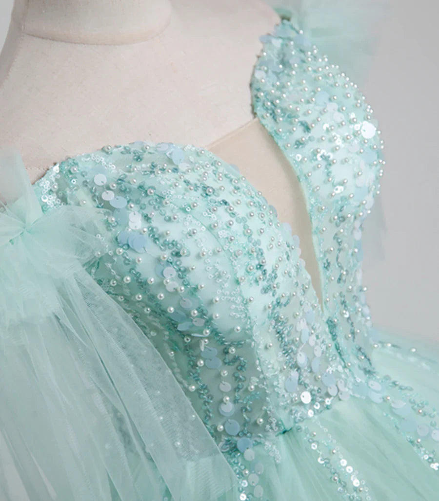 Beautiful Tulle Sequins Long Ball Gown, A-Line Tulle Sweet 16 Dress TP338