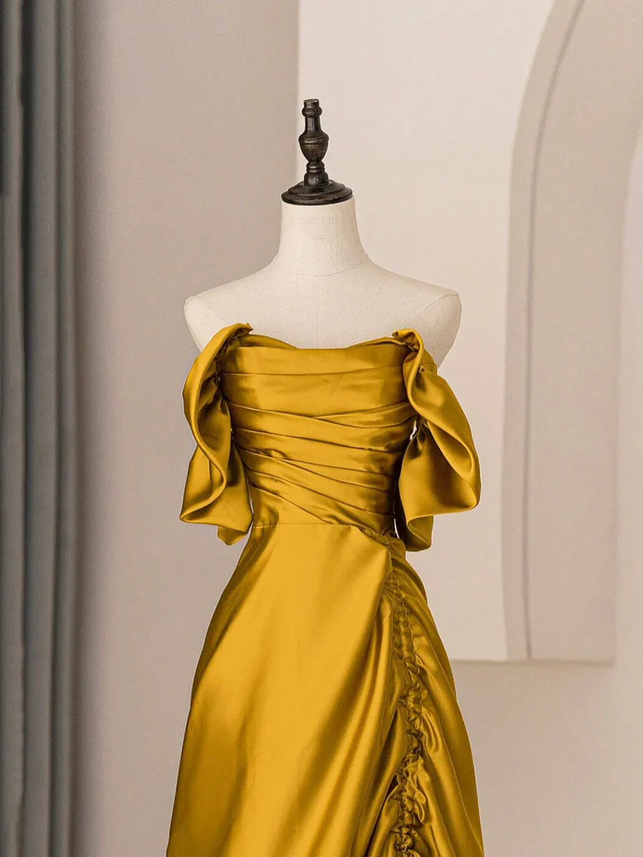 Unique Satin Long Prom Dress, Simple Strapless A-Line Evening Dress TP345