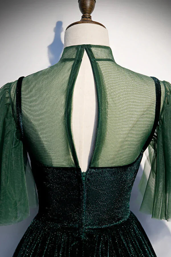 Green Velvet Long Prom Dress, Elegant A-Line Green Evening Dress TP348