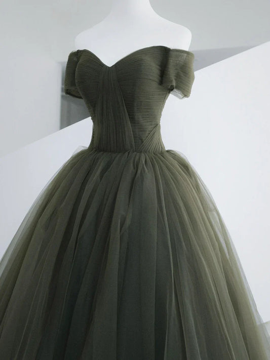 Green Tulle Long Prom Dress, A-Line Off Shoulder Evening Dress TP367