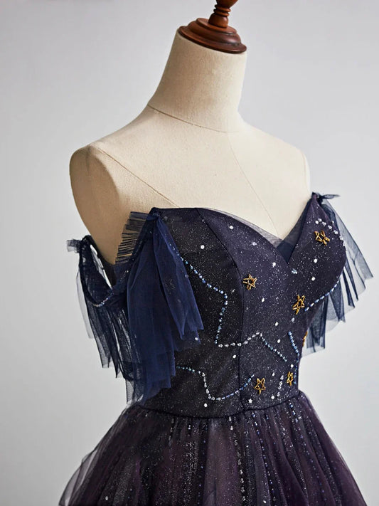 Purple Gradient Tulle Long Prom Dress, Beautiful A-Line Evening Party Dress TP372