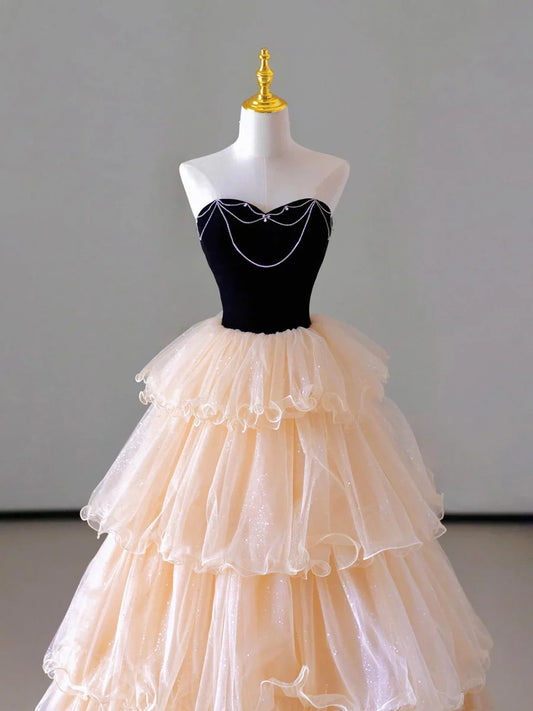 Champagne Strapless Tulle Long Prom Dress, Beautiful Formal Evening Dress TP381