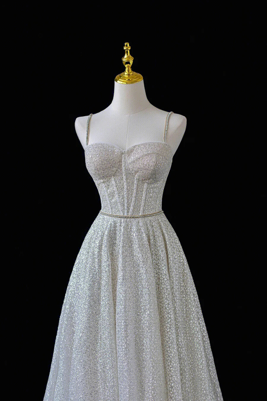 A-Line Straps Tulle Sequins Long Senior Prom Dress TP512