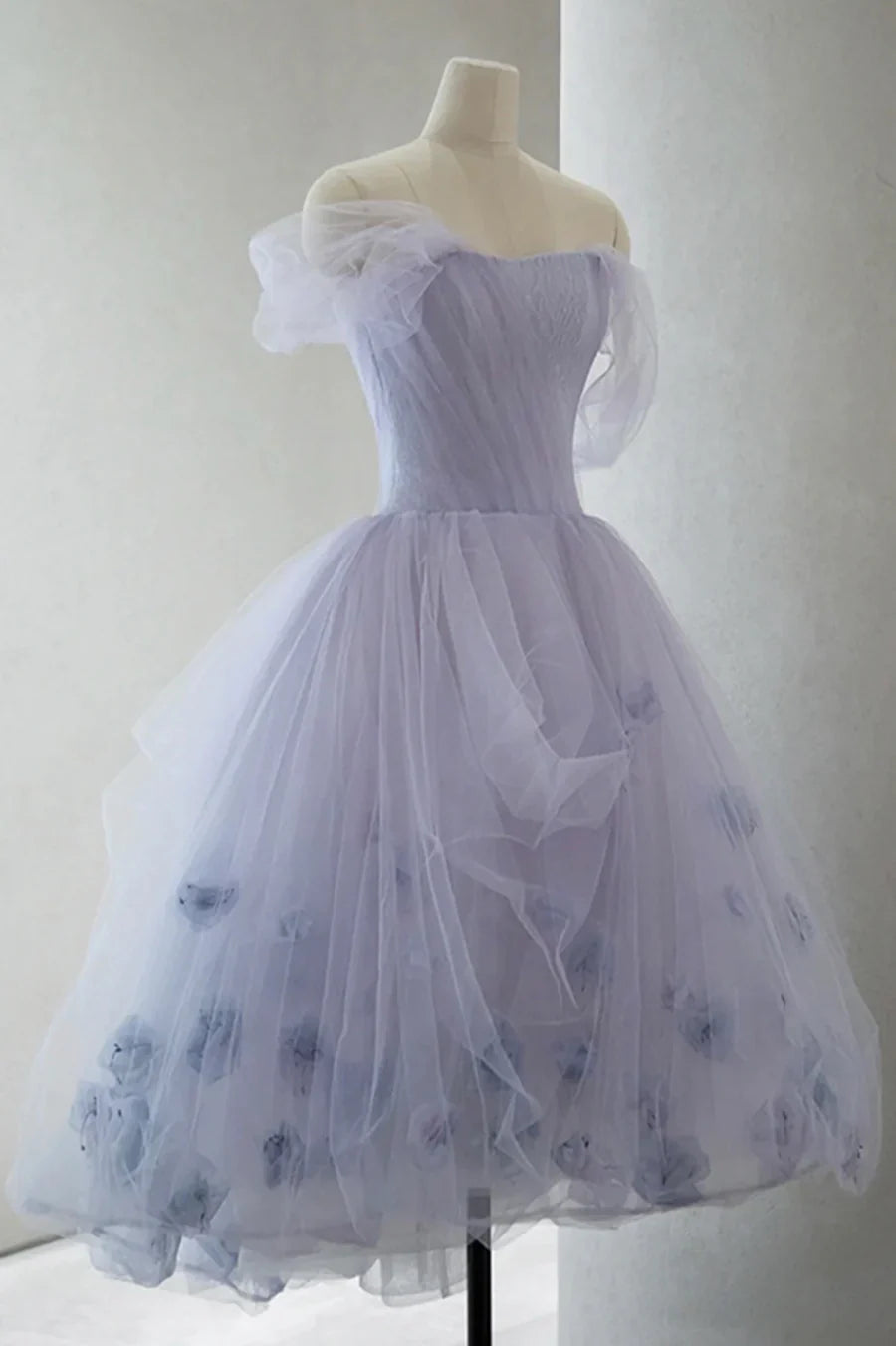 Previous Next Purple Tulle Short Prom Dress, A-Line Off the Shoulder Party Dress TP612