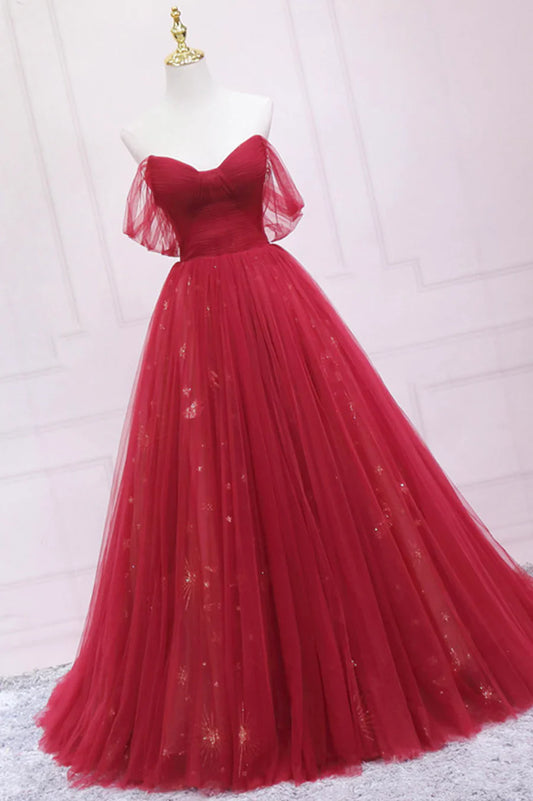 Burgundy Off the Shoulder Prom Dress, A-Line Evening Dress TP650