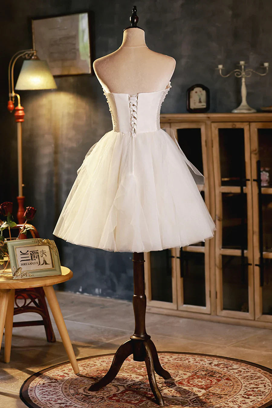 Champagne A-line Strapless Party Dress, Short Homecoming Dress TP879