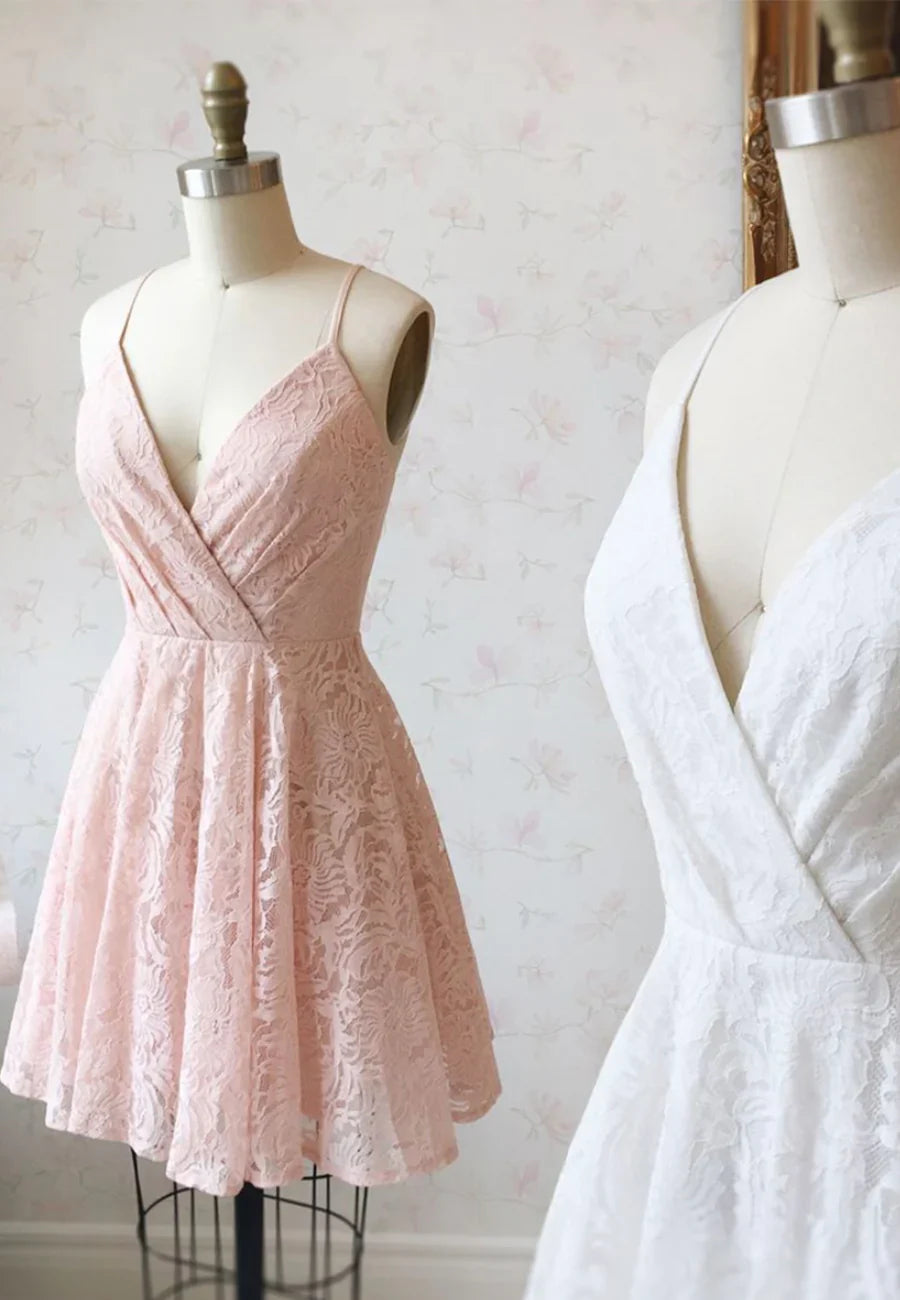 Cute Lace Short Prom Dresses, A-Line Homecoming Dresses TP926