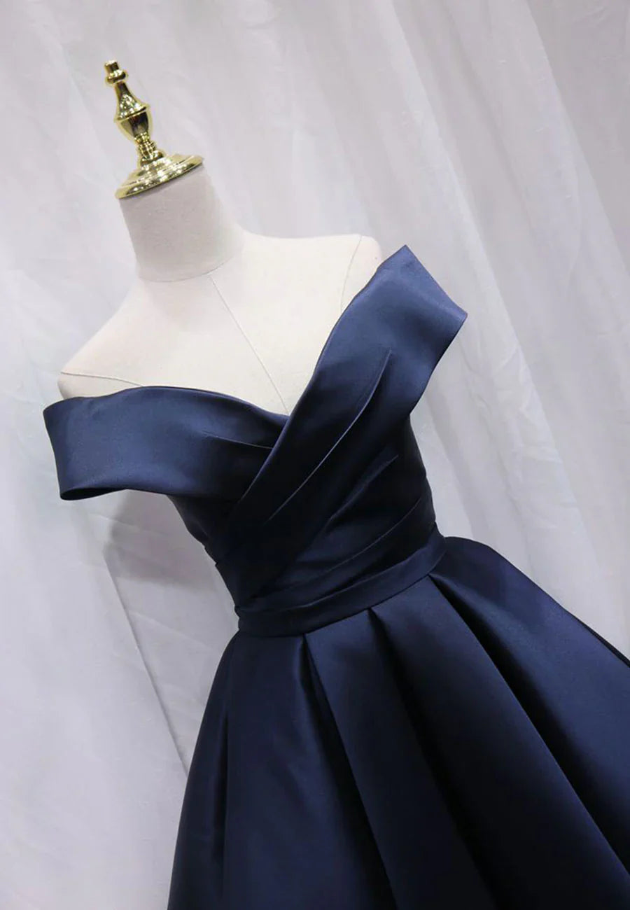 A-Line Satin Off the Shoulder Short Prom Dress, Mini Evening Party Dress TP929