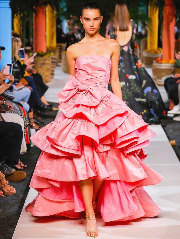 Ball Gown Strapless Pink Long Prom Dresses Evening Dress With Ruffles C2469