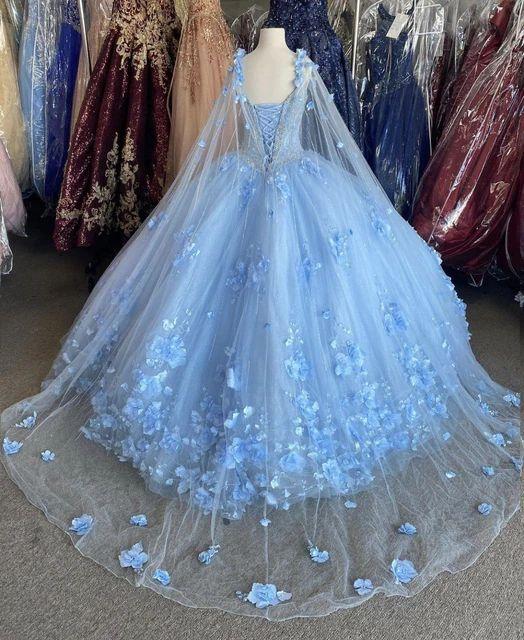 Blue flowers tulle ball gown , chic prom dress C1805