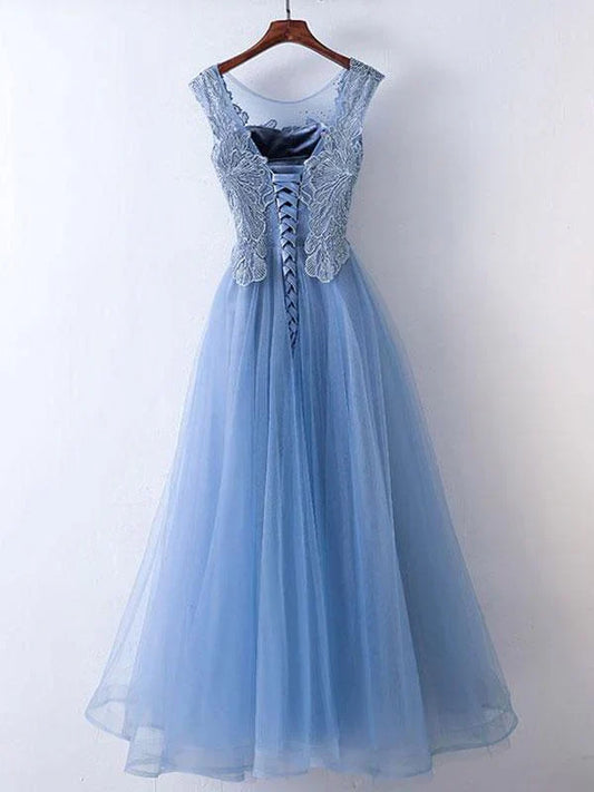 omberprom Elegant A-line Illusion Tulle Appliqued Prom Dress Beautiful Evening Dress Wholesale