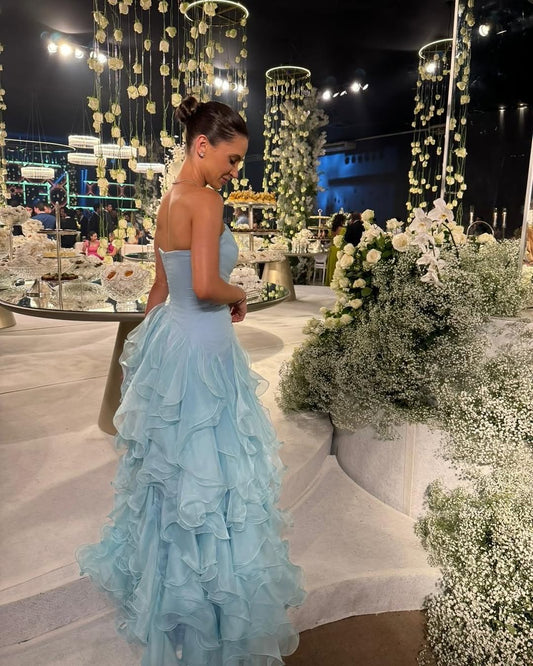 Luxury Ruffled Prom Dress Long Ball Gown Organza Wedding Guest Dresses