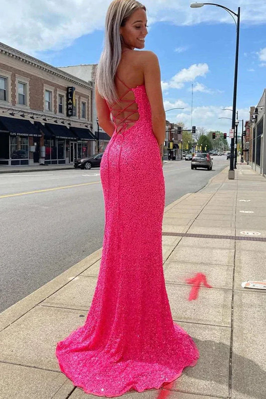 PM102,Sparkly Mermaid Sequined Sleeveless Long Prom Dress With Slit, Long Formal Gown